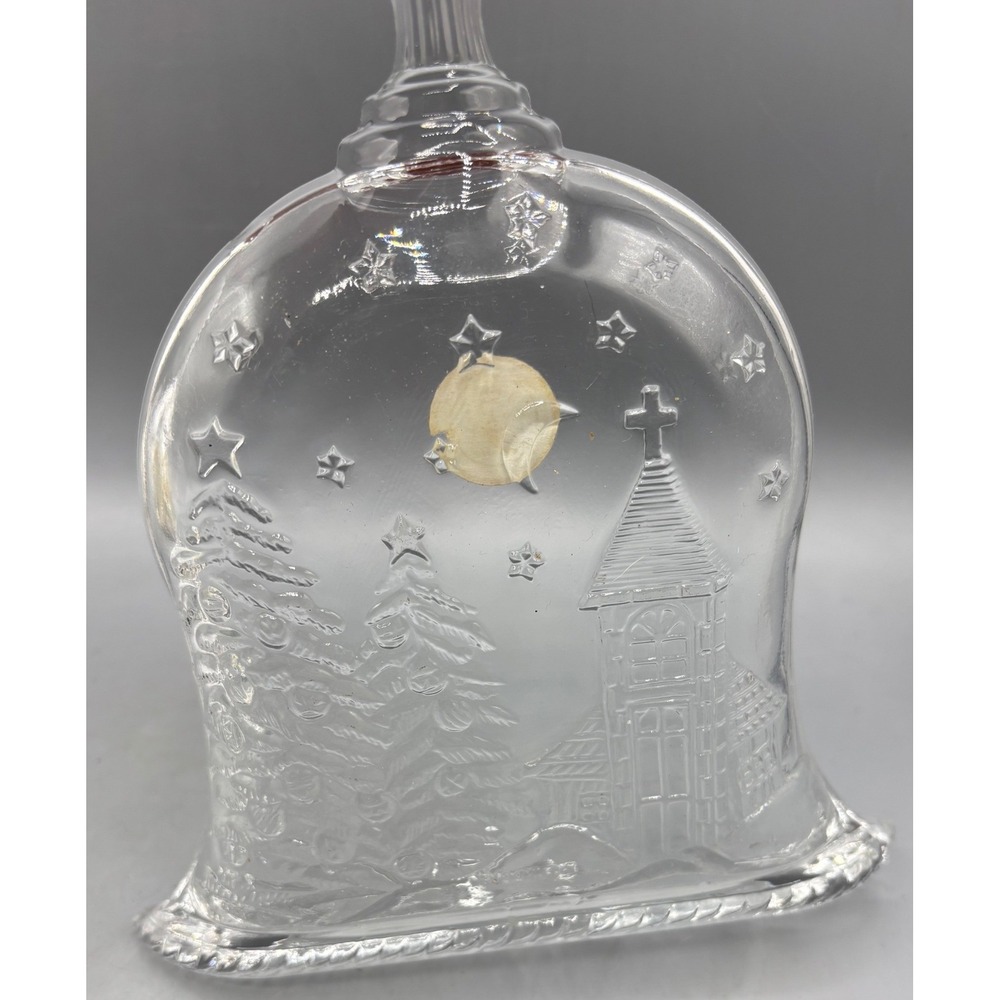 Crystal Clear Glass Bell Christmas Tray Church Tree Embossed Winter Decor 7.25in - Picture 4 of 6